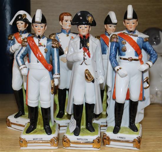 A porcelain figure of Napoleon and five of his generals, tallest 23cms (6)